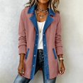 thumbnail image 2 of Denim Patchwork Jackets for Women Corduroy Shacket Shirts Long Sleeve Button Down Knit Blazer Denim Trimmed Sweater Jacket Casual Collared Workout Fall Fashion Outfits, 2 of 9