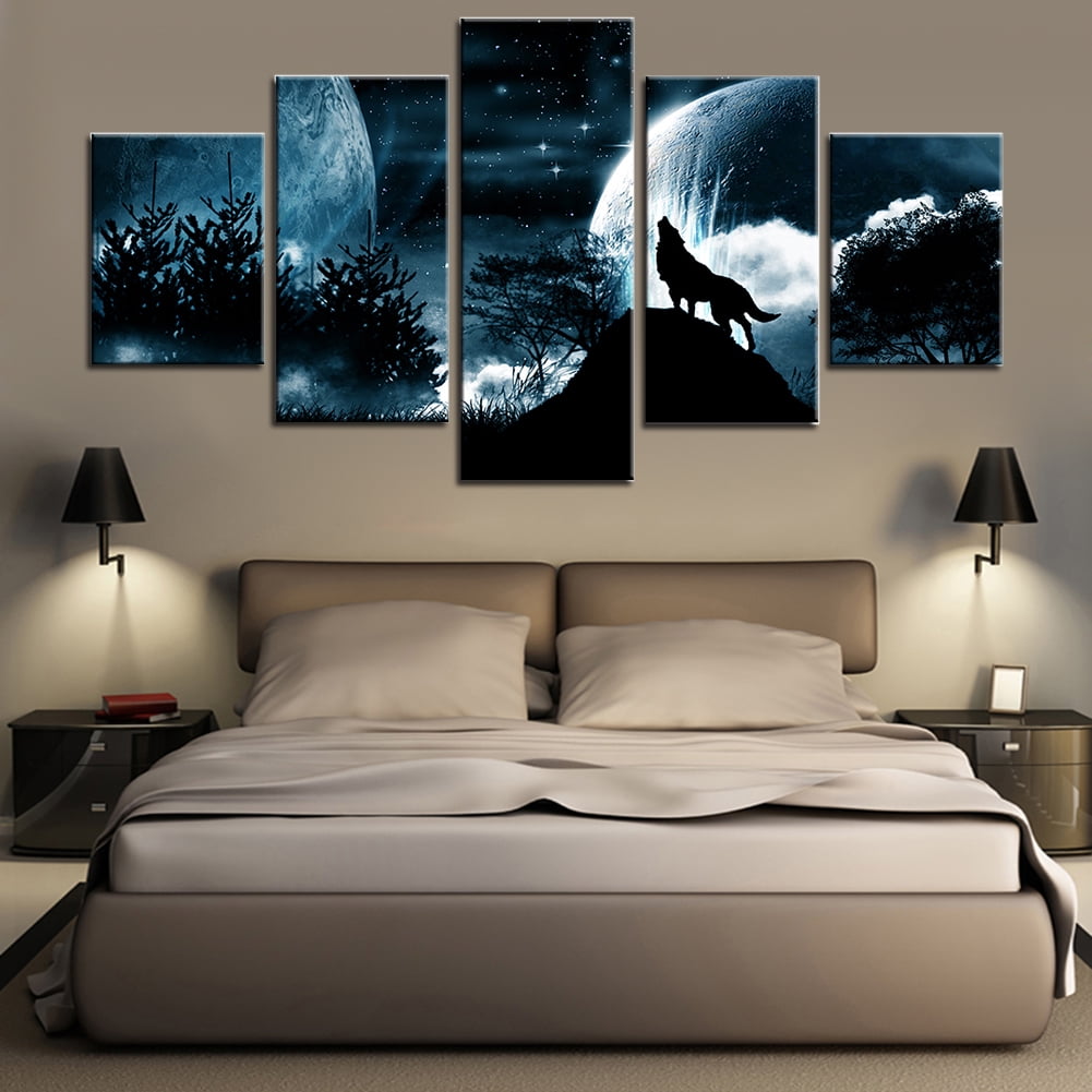 5pcs Frameless Wall Art Picture Canvas Paintings Wolf Wall Decorations 