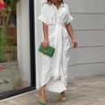 thumbnail image 4 of Blue Womens Wrap Shirt Dress With Turn-Down Collar, High-Waisted Belted Design And Asymmetrical Hem, 4 of 8