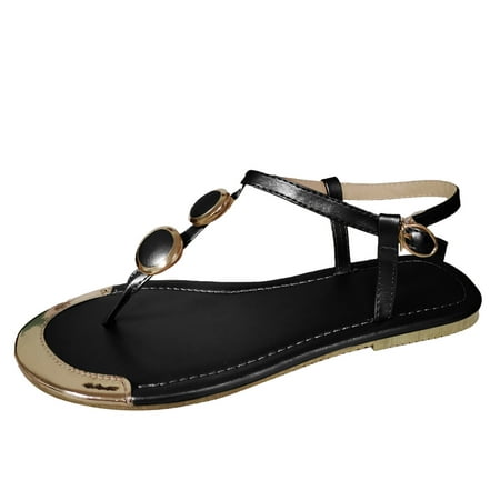 

kakina CMSX Sandals for Women Women s Sandals Ladies Summer Flip-Flops Open Toe Beach Flats Buckle Strap Roman Sandals Shoes Black 7.5
