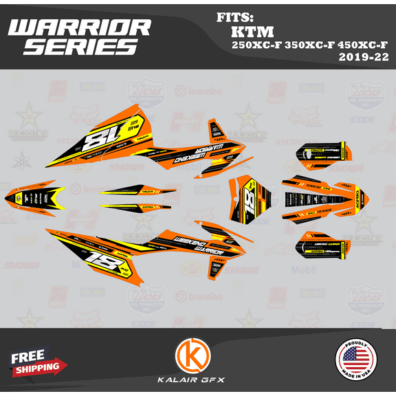 Kalair GFX Graphics Kit for KTM Enduro 4-Stroke 250 XC-F, 350 XC-F and 450 XC-F (2019-2022) Warrior Series