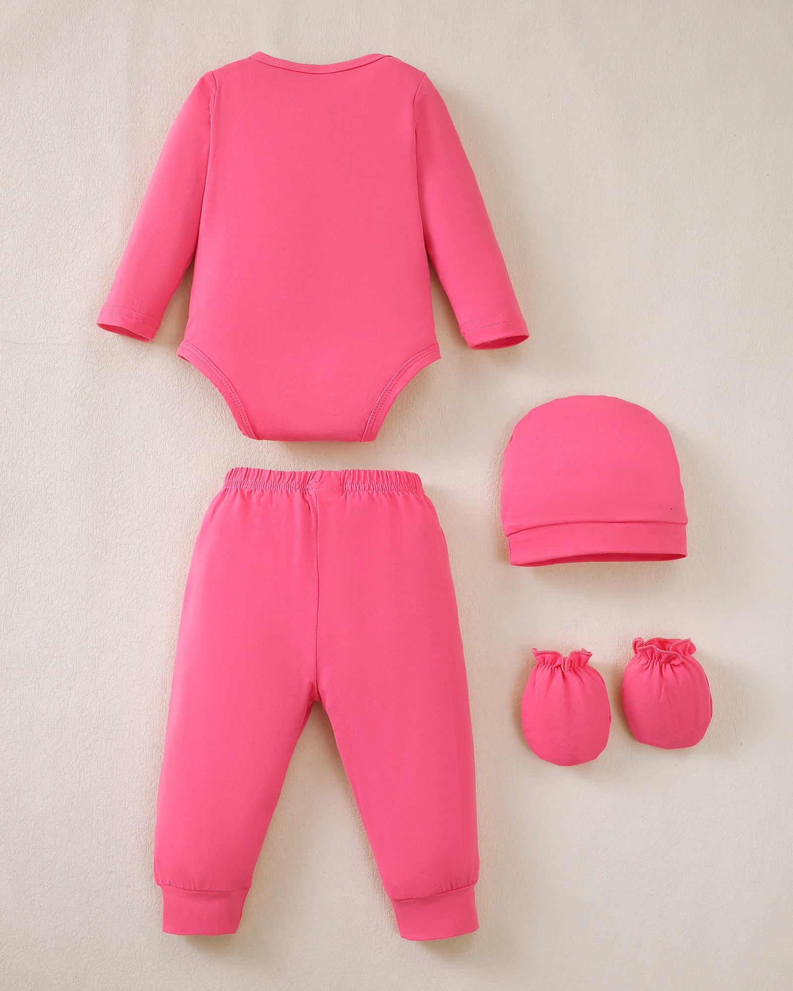 KIMI BEAR Newborn Baby Girls Layette Set 4 Packs 0-3 Months Winter Clothes Outfits Long Sleeves Romper Top Pants Gloves Hats 16 Piece Essentials Accessories Clothing Gift Sets Pink