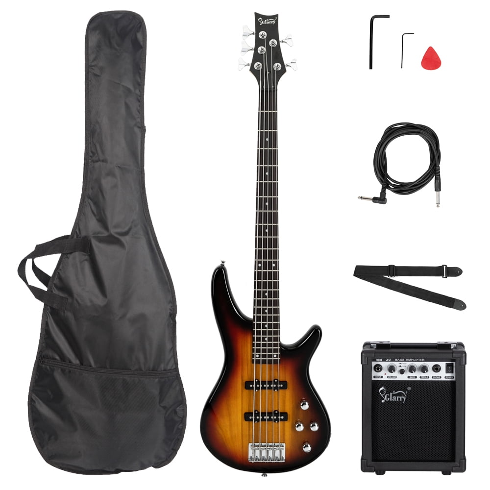 5 String Full Size Electric Bass Guitar SS Pickups and Amp Kit for The