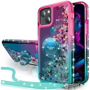 Silverback For Apple iPhone 13 Case with Ring Stand Moving Liquid Holographic Glitter Phone Case with Kickstand Bling Diamond Protective Case​-Green