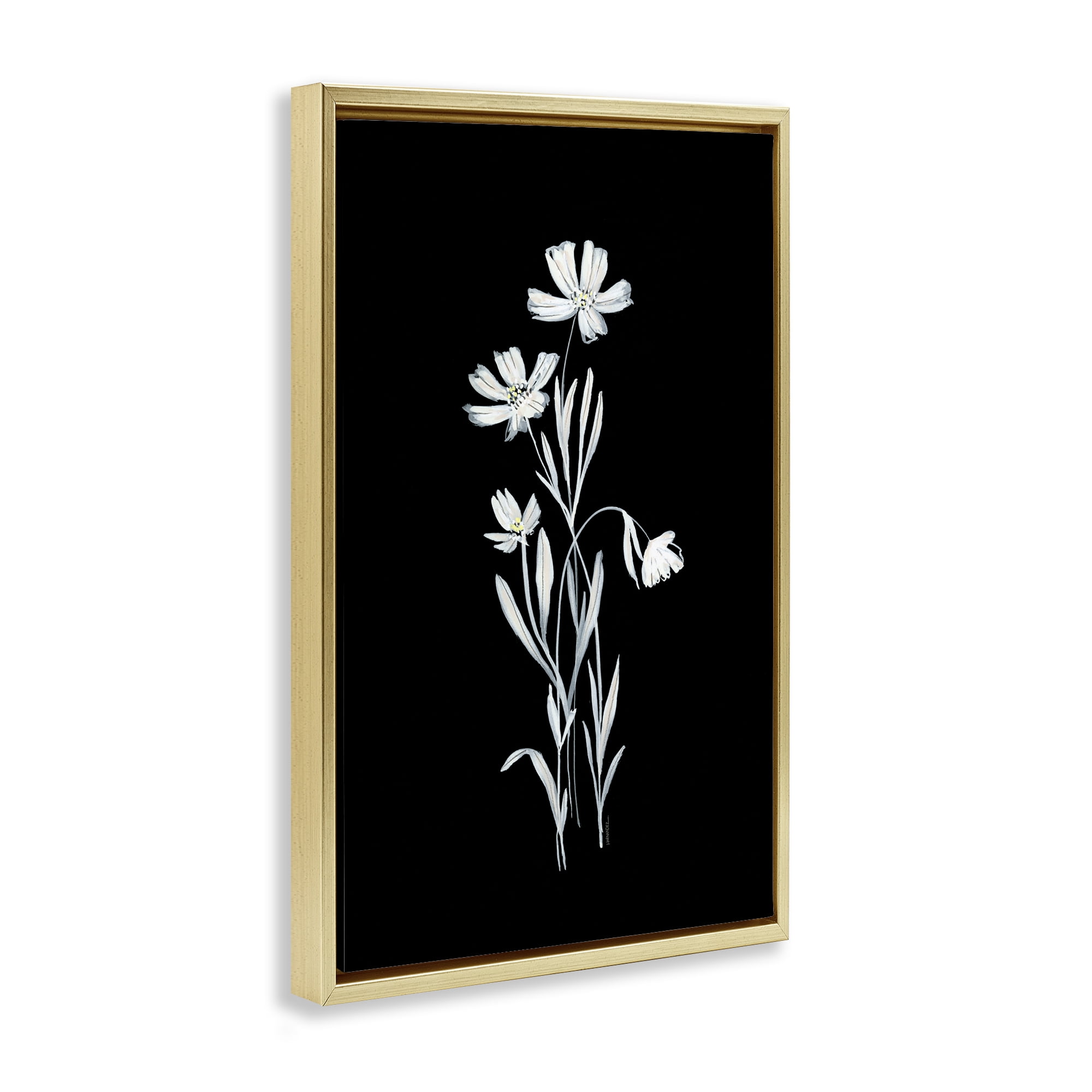 Stupell Industries Tall Stems on Black Plants & Flowers Painting Gold Floater Framed Canvas Art Print Wall Art, 21 x 31