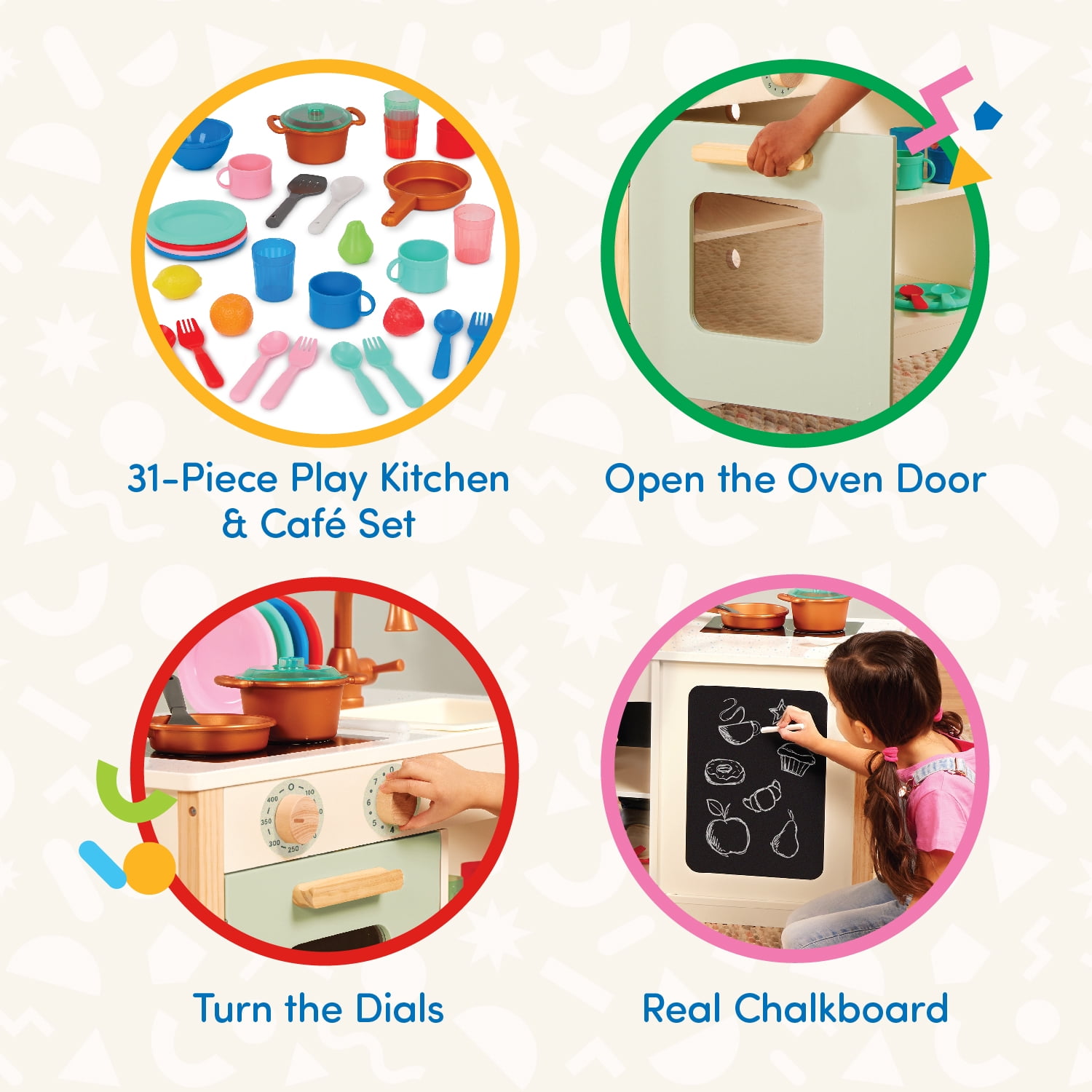Battat Two n One Wooden Kitchen Café with Dishes and Chalkboard, Toddler and Preschool Toys  (图4)