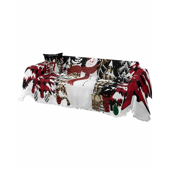Black Christmas Snowman Sofa Covers for 3 Cushion Couch,Washable Sectional & L Shape Couch Covers for Dogs/Cats/Kids,Snowflake Xmas Trees Buffalo Plaid Non Slip Sofa Slipcover Futon Cover 71''x150''