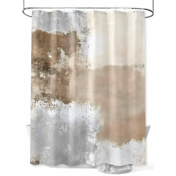 Brown Beige Shower Curtain, Graffiti Art Abstract Color Block Oil Paint Modern Waterproof Shower Curtain Set with 12 Hooks Lightweight Washable Fabric Shower Curtains for Bathroom 72x72 Inches