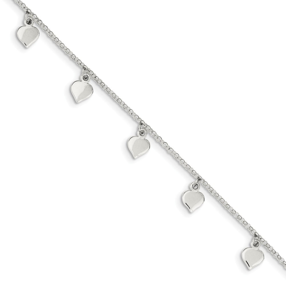 FB Jewels Solid 925 Sterling Silver Polished Heart Star and Dolphin Anklet