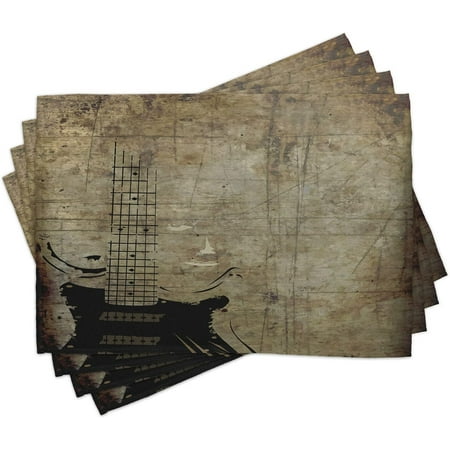 

Guitar Place Mats Set of 4 Faded Pattern with Vintage Inspired Background with Stained Design Washable Fabric Placemats for Dining Table Standard Size Pale Brown Black