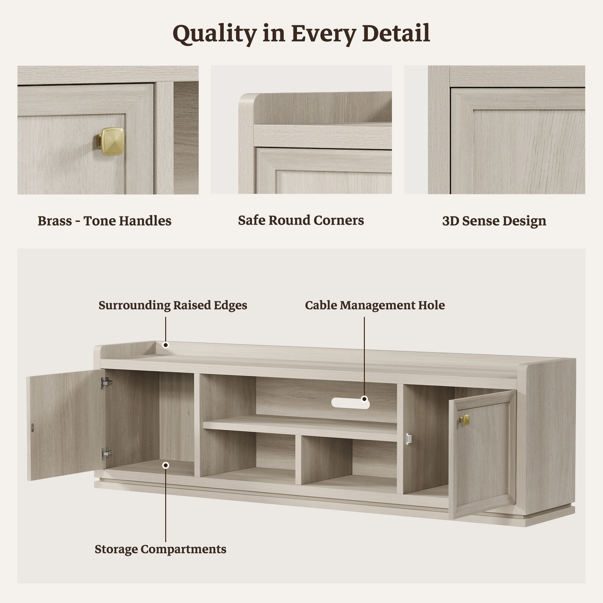 SICOTAS Farmhouse TV Stand for TVs up to 75", Entertainment Center with Storage Cabinets & Open Shelves, Wood TV Cabinet, Media Console Table for Living Room, White Oak