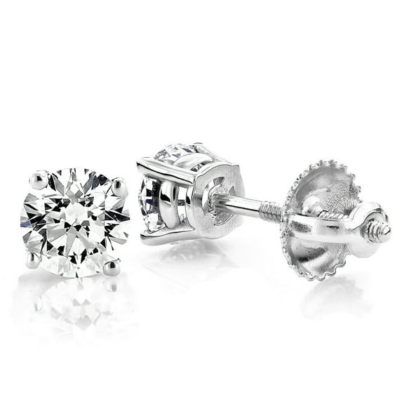 Ladies Platinum Natural Diamond Stud Earrings With Round Diamonds (0.5 Ctw,G-H Color)