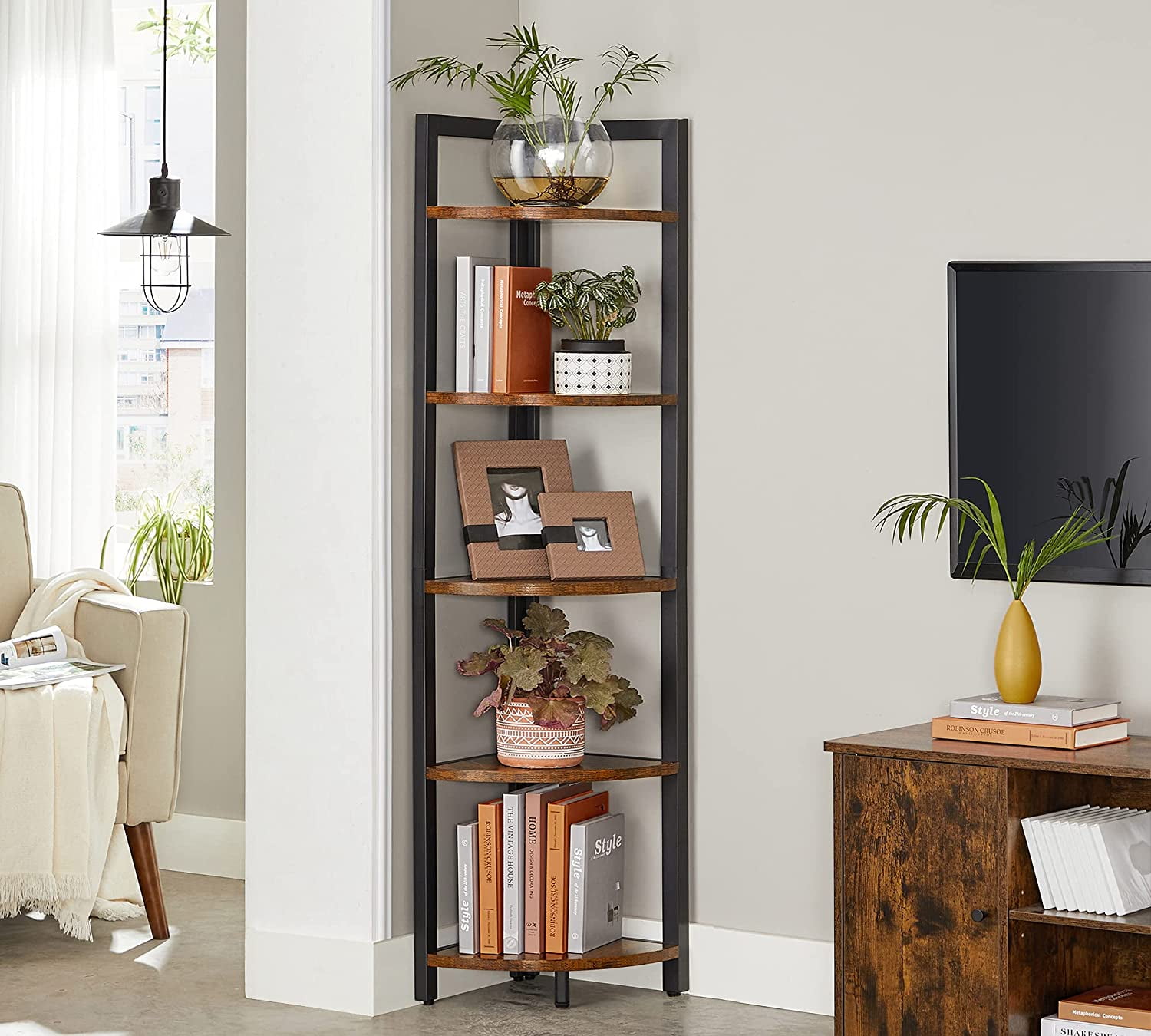 Buy VASAGLE Corner Shelf, 5 Tier Corner Bookshelf, Tall Corner Storage