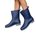 thumbnail image 2 of Women Diamond Quilted Mid Calf Rain Boots, Pull On Low Block Heel Waterproof Shoes For Gardening Commute Rainy Outdoor Wear Blue 6, 2 of 7