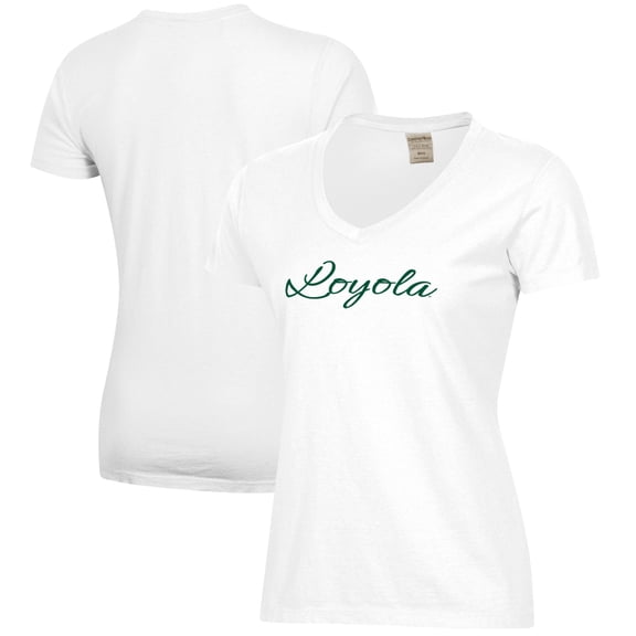 Women's  White Loyola Greyhounds Script Logo Comfort Wash V-Neck T-Shirt