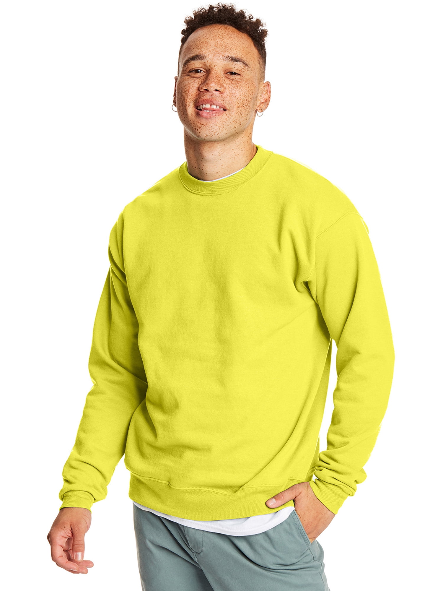Men's EcoSmart Fleece Pullover Crewneck Sweatshirt Winter Solid Pattern Lined Ho - Foto 4