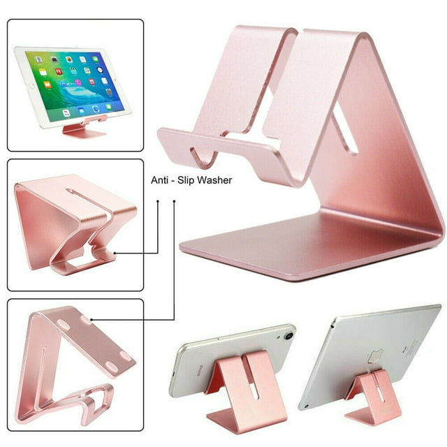 Universal Cell Phone Tablet Desktop Stand Desk Holder Mount Cradle Aluminium Rose Gold