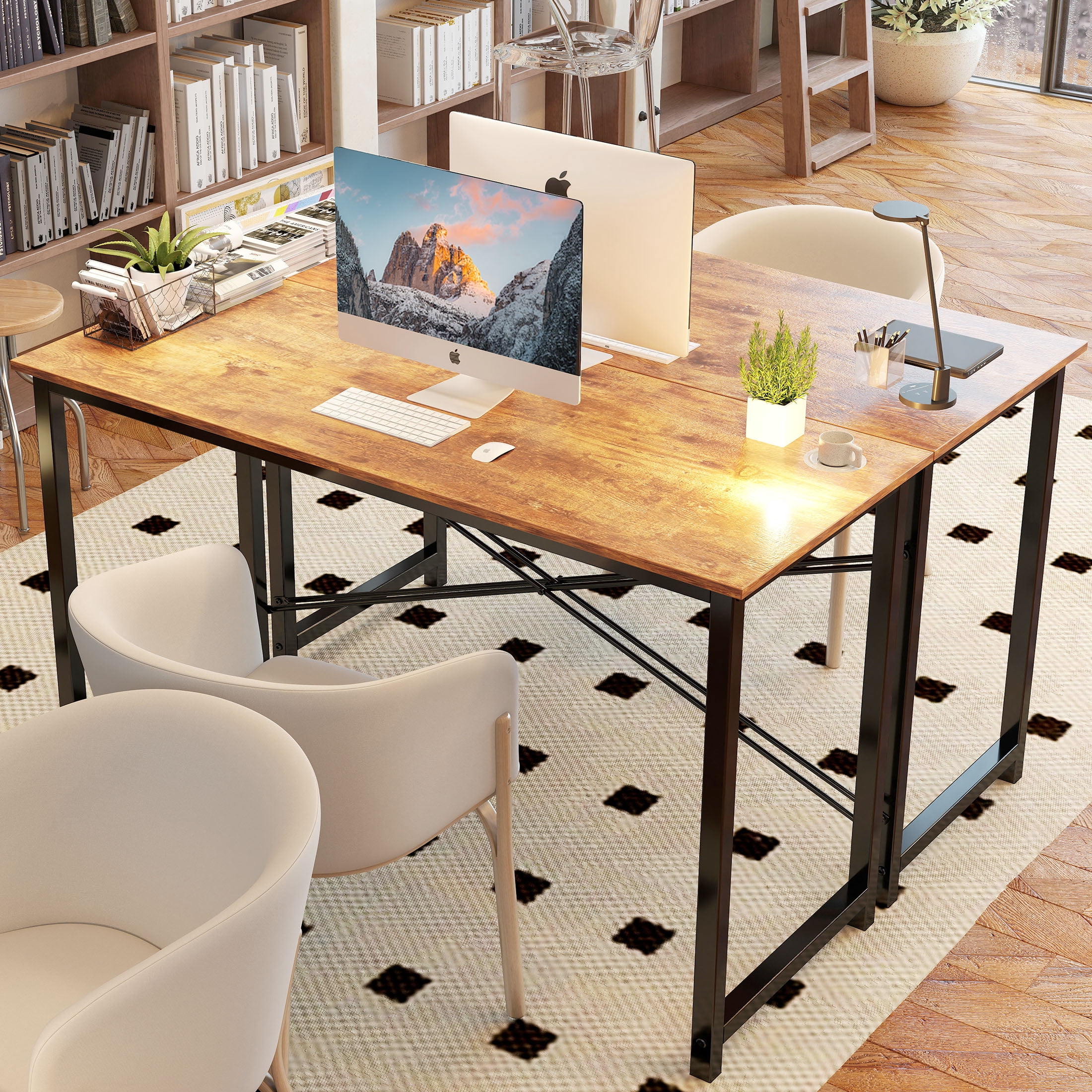 edx 55 inch Computer Desk Modern Writing Desk, Industrial Office Desk, Sturdy Laptop Table for Home Office, Rust