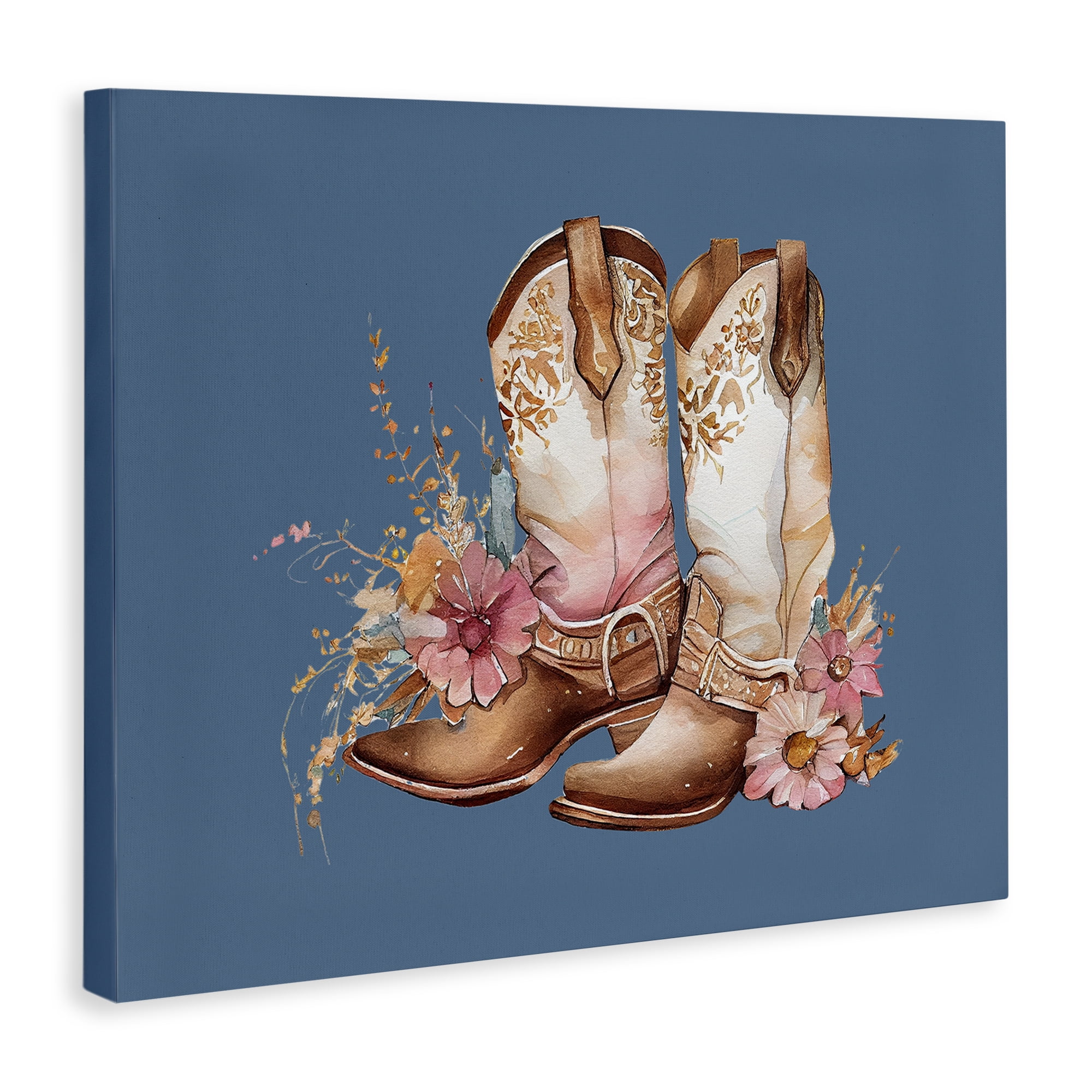 Stupell Industries Cowboy Boots & Wildflowers Plants & Flowers Painting Wrapped Canvas Art Print Wall Art, 30 x 24