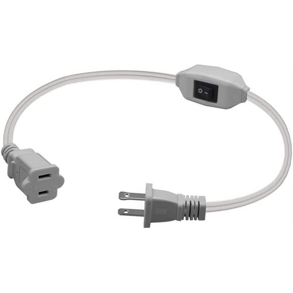1ft White Short US Power Extension Cord with on Off Switch, US AC 2-Prong Male/Female Power Extension Cable, 2-Prong Polarized Extension Cord with Switch 10A/125V(Polarized w/Switch White)