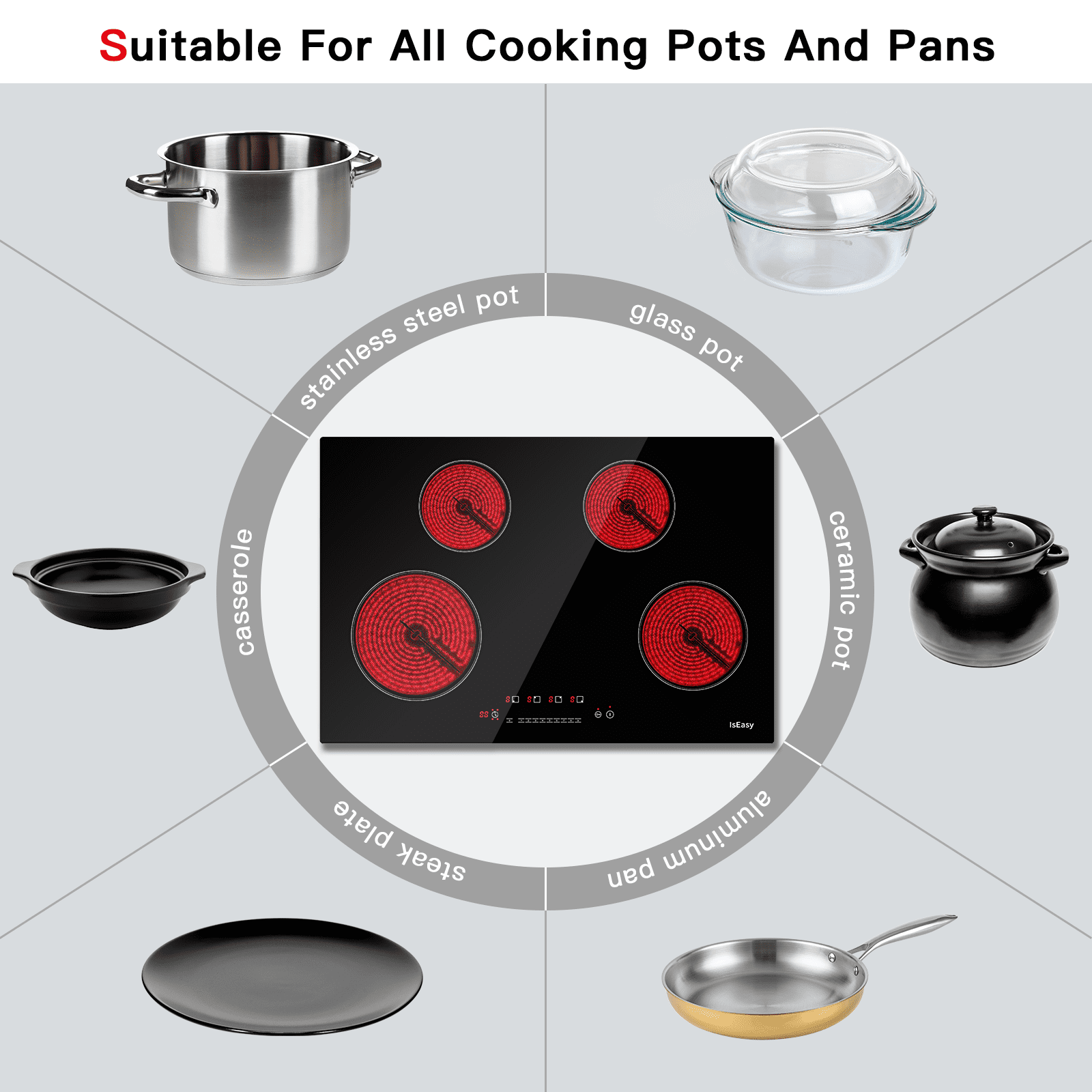 IsEasy 30” Electric Cooktop in Black with 4 Burners