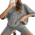 thumbnail image 3 of Crewneck Tops and Biker Shorts Set for Women with Short Sleeves, 3 of 5