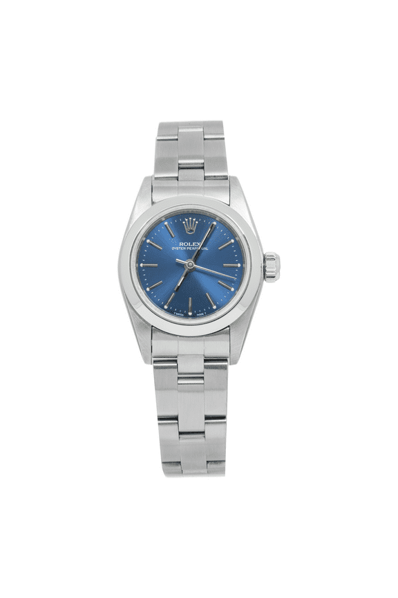 Pre-Owned Rolex Oyster Perpetual 26MM 76080 Blue Dial Smooth Bezel Stainless Steel Oyster Bracelet