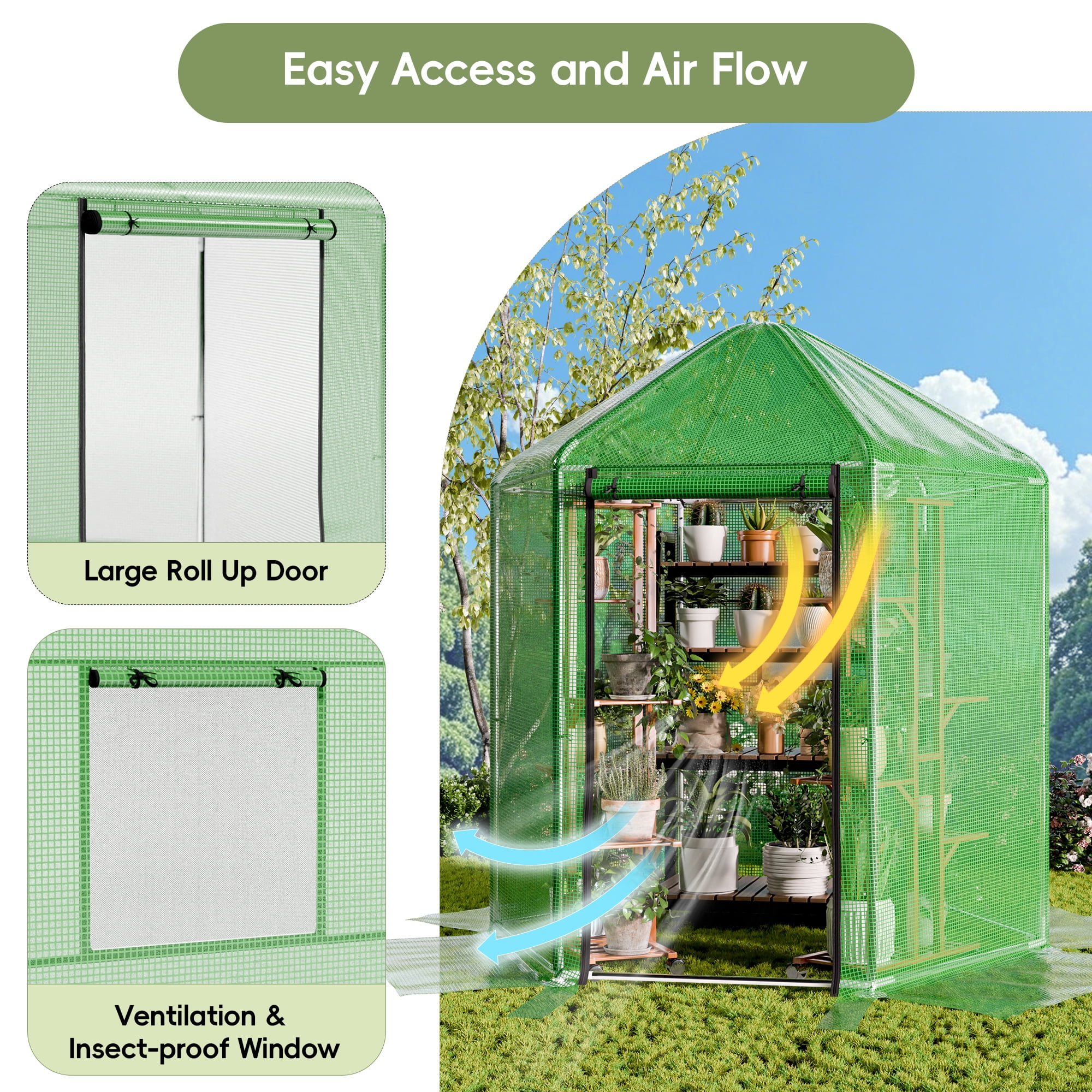 Outdoor Greenhouse, Heavy-Duty Walk-In Greenhouse for Garden/Patio/Backyard, 180g Double Layer PE Cover with Ground Stakes, Ideal for Winter Use, 7x7x7.3 FT