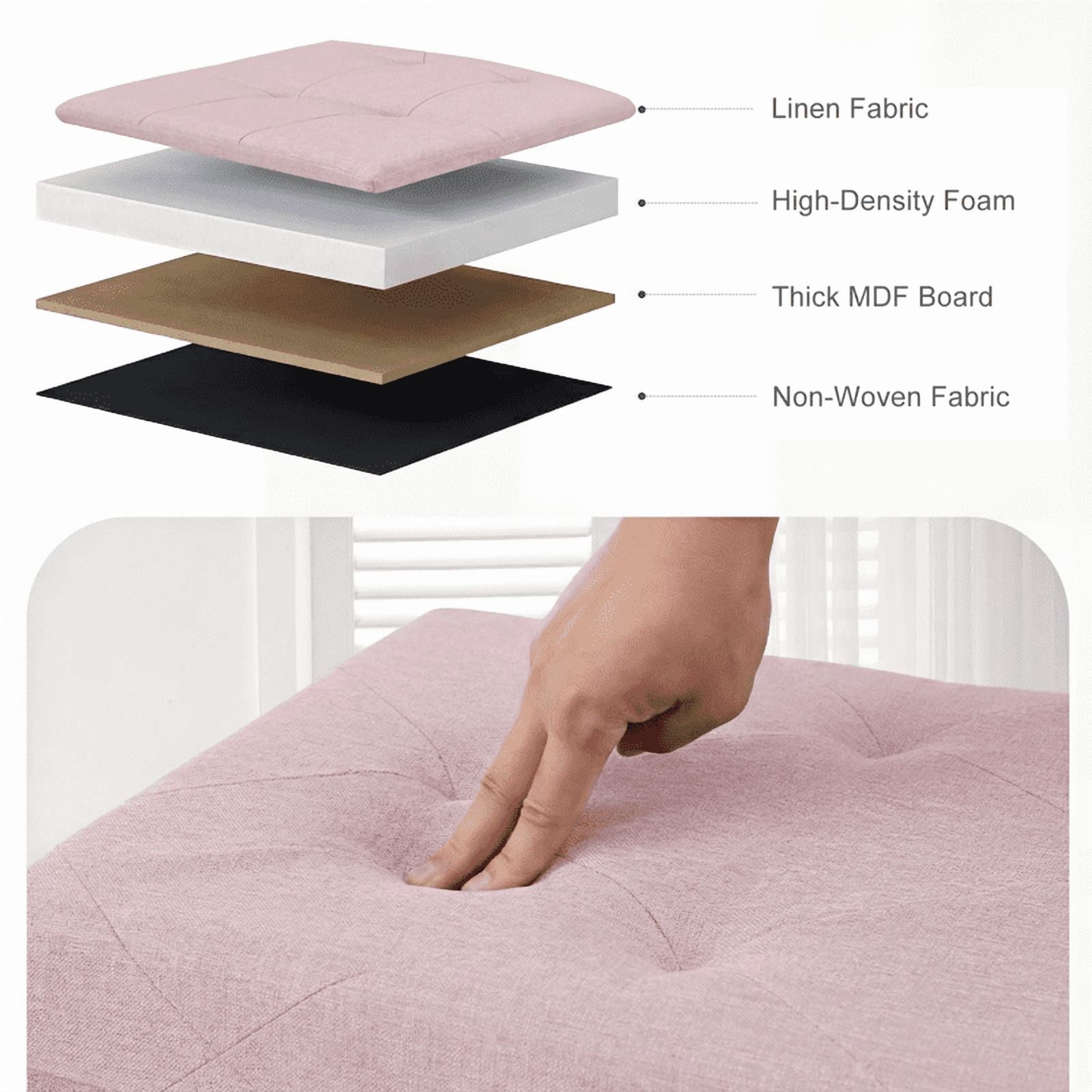 Telyra 43" Foldable Storage Ottoman Bench Fabric Footrest Stool with Foam Padded Seat, Pink