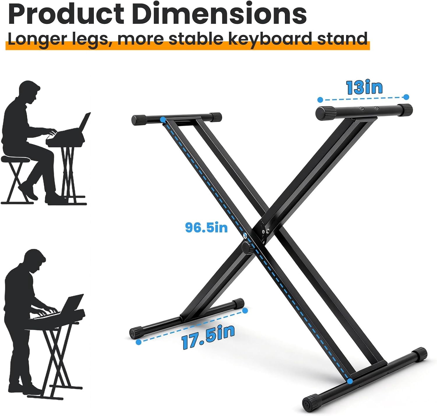 Easily Assembled Keyboard Stand,Heavy-Duty Double-X Piano Stand,Adjustable, Foldable, Portable Keyboard Music Stand with Locking Straps, Black