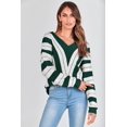 thumbnail image 4 of Suéter PRETTYGARDEN 2025 de rayas con cuello en V, talla L - Verde oscuro, 4 of 7