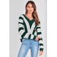 thumbnail image 4 of Suéter PRETTYGARDEN de rayas con cuello en V, color verde oscuro, talla XL, 4 of 7