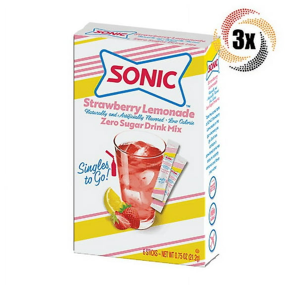 3x Packs Sonic Singles To Go Strawberry Lemonade Drink Mix 6 Packets Each .75oz