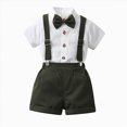 thumbnail image 2 of Xudanell Toddler Boy Outfit formal Casual Short Sleeve Shirt Top Shorts with Necktie Gentle Toddler Boy Summer Outfit Dark Green 3-4 Years, 2 of 7