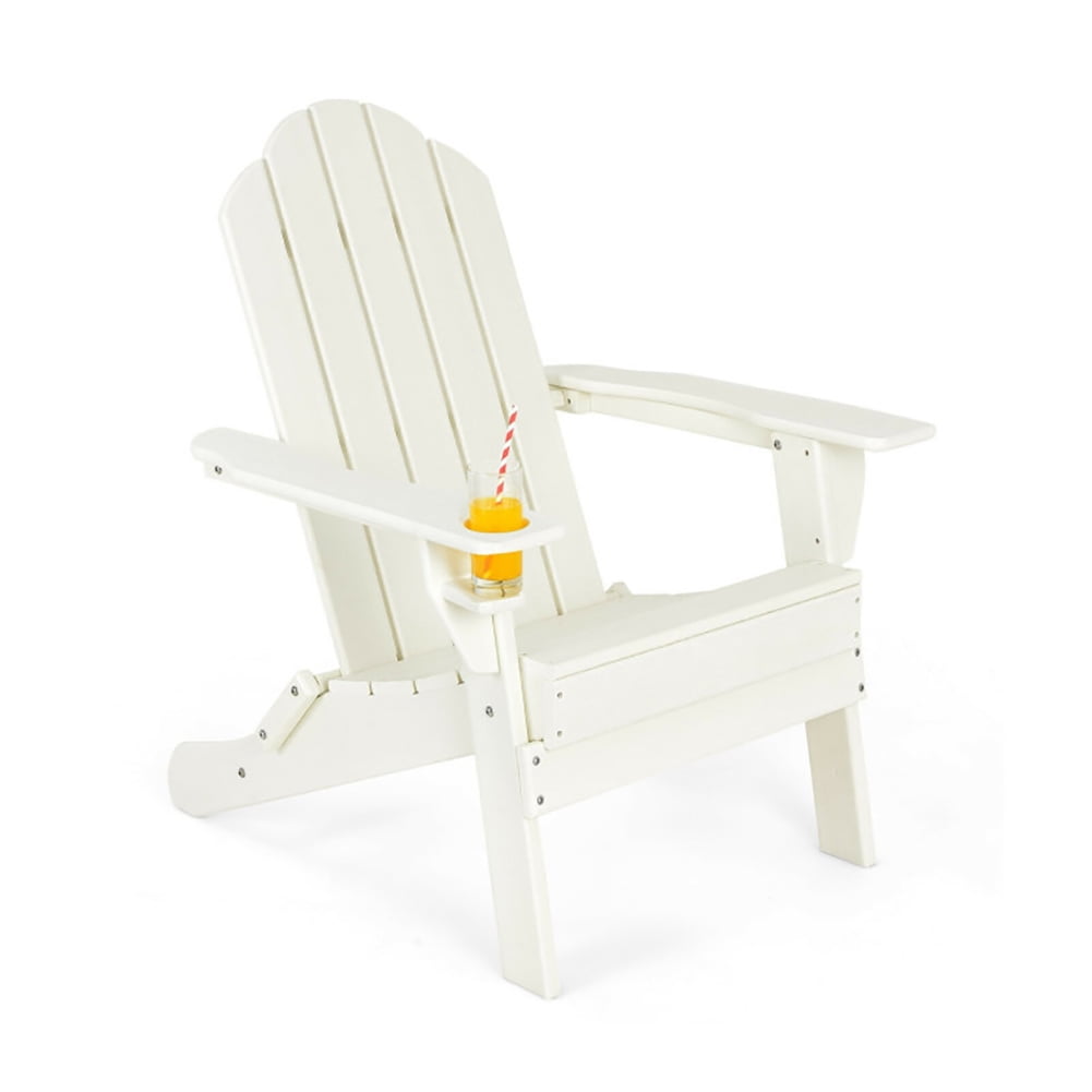 Aimee Lii Foldable Weather Resistant Patio Chair with Built-in Cup Holder, Outdoor Patio Furniture, White