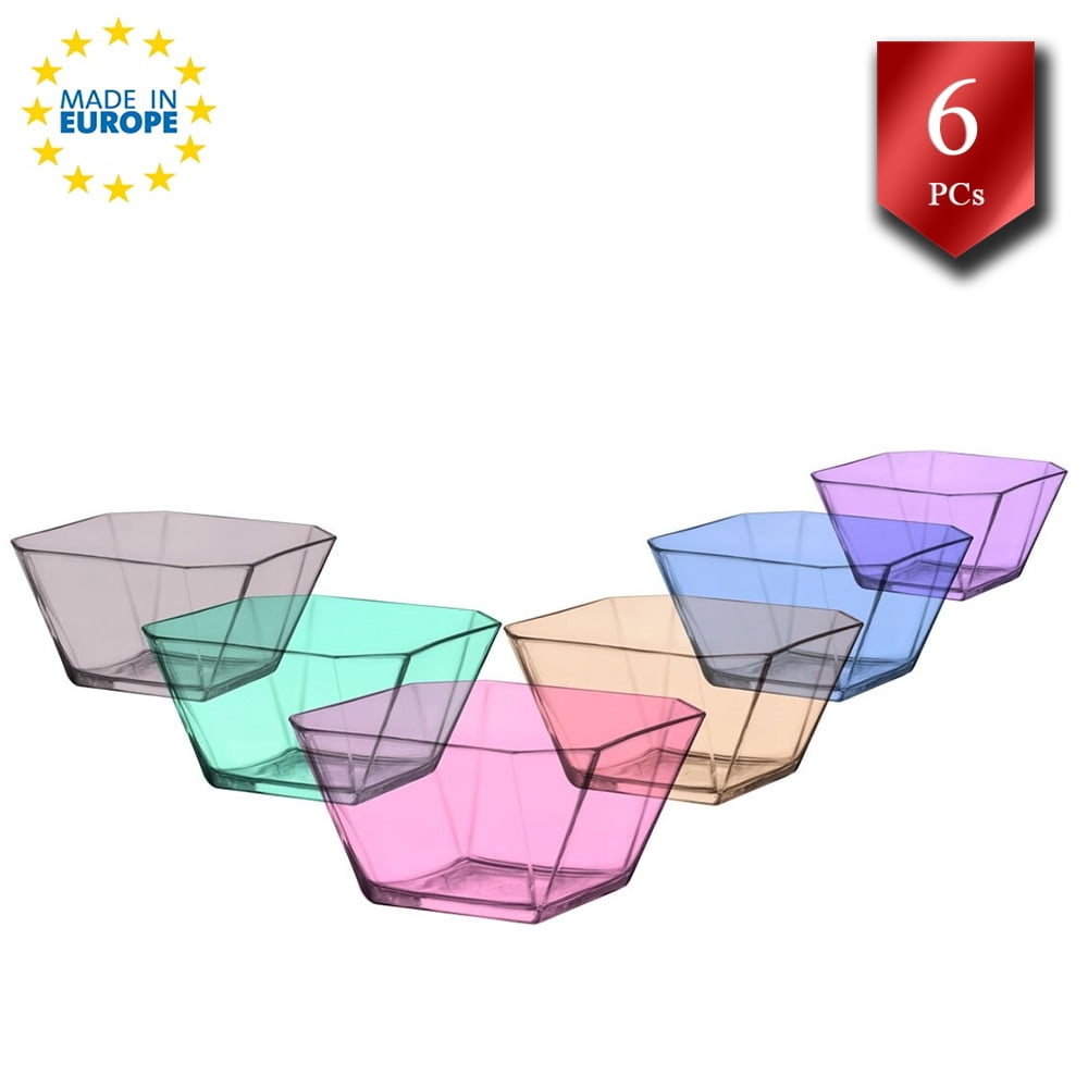 Glass Serving Bowls Set of 6, Small Square Bowls for Kitchen, Colorful Prep Bowls, 10.25 oz (300 Cc)