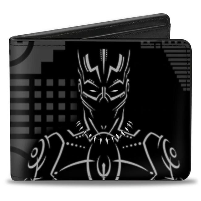 Marvel Comics Wallet, Bifold, Black Panther Tribal Silhouette Pose Icon Black Grays, Vegan Leather