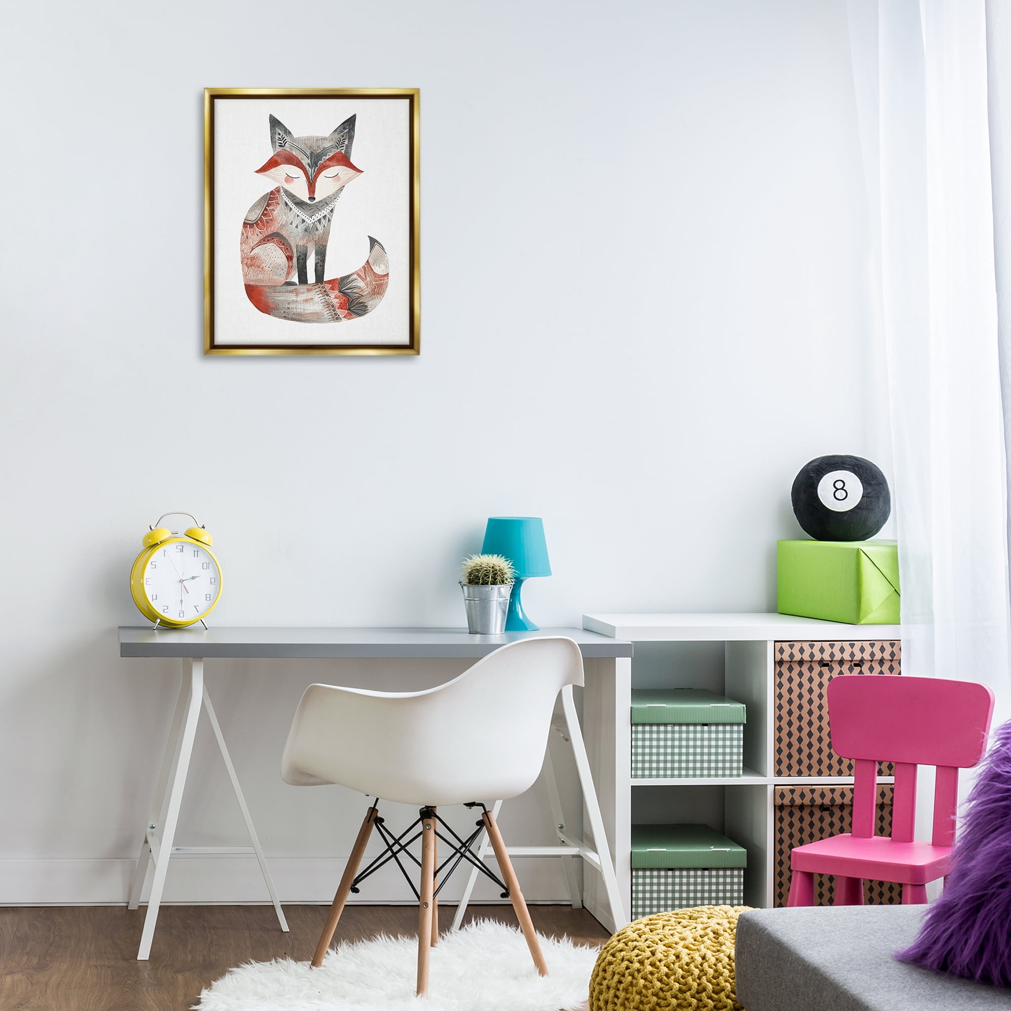 Stupell Industries Scandinavian Style Fox Animals Painting Gold Floater Framed Canvas Art Print Wall Art, 17 x 21