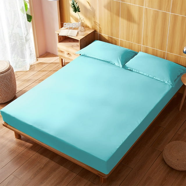 HCBY Solid Color All-Inclusive Fitted Sheet, Non-Slip Deep Pocket Mattress Protector, Skin-Friendly Stretch Knit Bed Sheet for Double Bed, Pet & Kid Friendly (Light Blue,74.8"x54.3"x11.8")