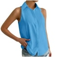 thumbnail image 2 of IHengLiXing Summer Tops for Women SleevelessPlus Size Shirts for Women Clearance Under $10Summer Clothes for Women Outfits Sky Blue Women's Casual Solid Color Sleeveless Button-up Top Shirts S, 2 of 7