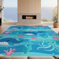 thumbnail image 2 of Design&I 8'x10' Washable Area Rug Extra Large Skid-Resistant Low Profile Ocean Whale Octopus Starfish Cartoon Animals Under Classroom Flowing Dynamic for Living Room, Family, 2 of 7