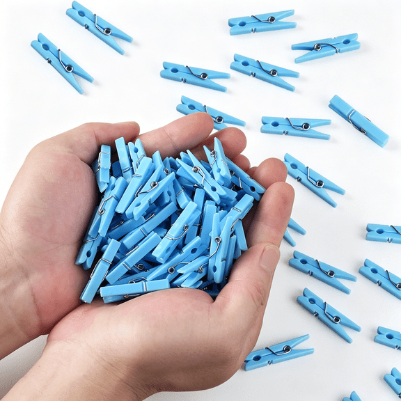 XIBUFE 100PCS Blue Plastic Clothes Pins for Boy Baby Shower Games,DIY Crafts,Photos - 1.35 Inch Small Mini Pins,Tiny Clips for Laundry & Picture Displays Gender Reveal Party Decorations