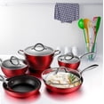 thumbnail image 4 of All in One Pan 10-Piece Diamond-Infused Cookware Set - Induction Compatible Aluminum Pots & Pans with Durable Glass Lids for Easy Cooking, Dishwasher Safe - Red, 4 of 8