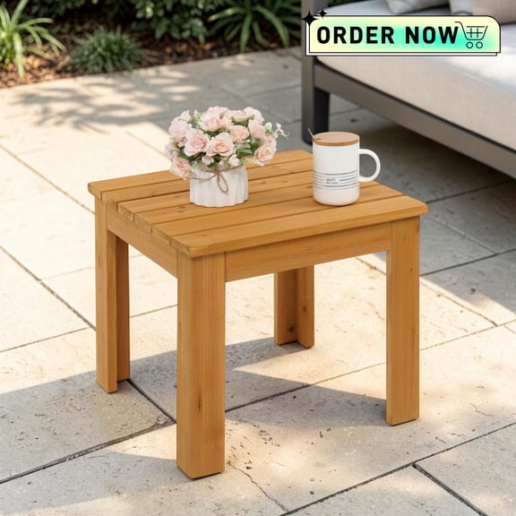 Hassch 18 Inch Small Side Table, Solid Wood End Table for Paito, Garden, Deck, Balcony, Backyard, Easy Assembly, Natural