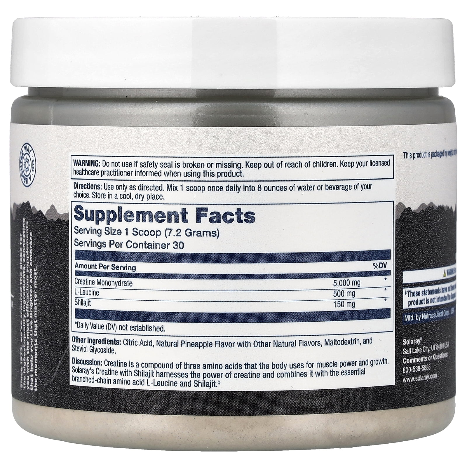 Solaray Creatine with Shilajit, Natural Pineapple, 7.6 oz (216 g)