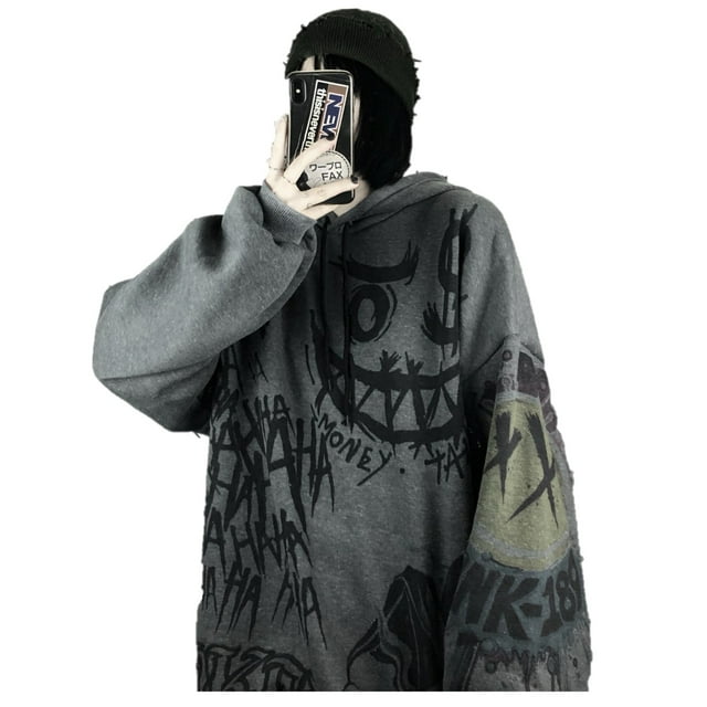 Sudadera con Capucha Estampada Graffiti Estilo Coreano