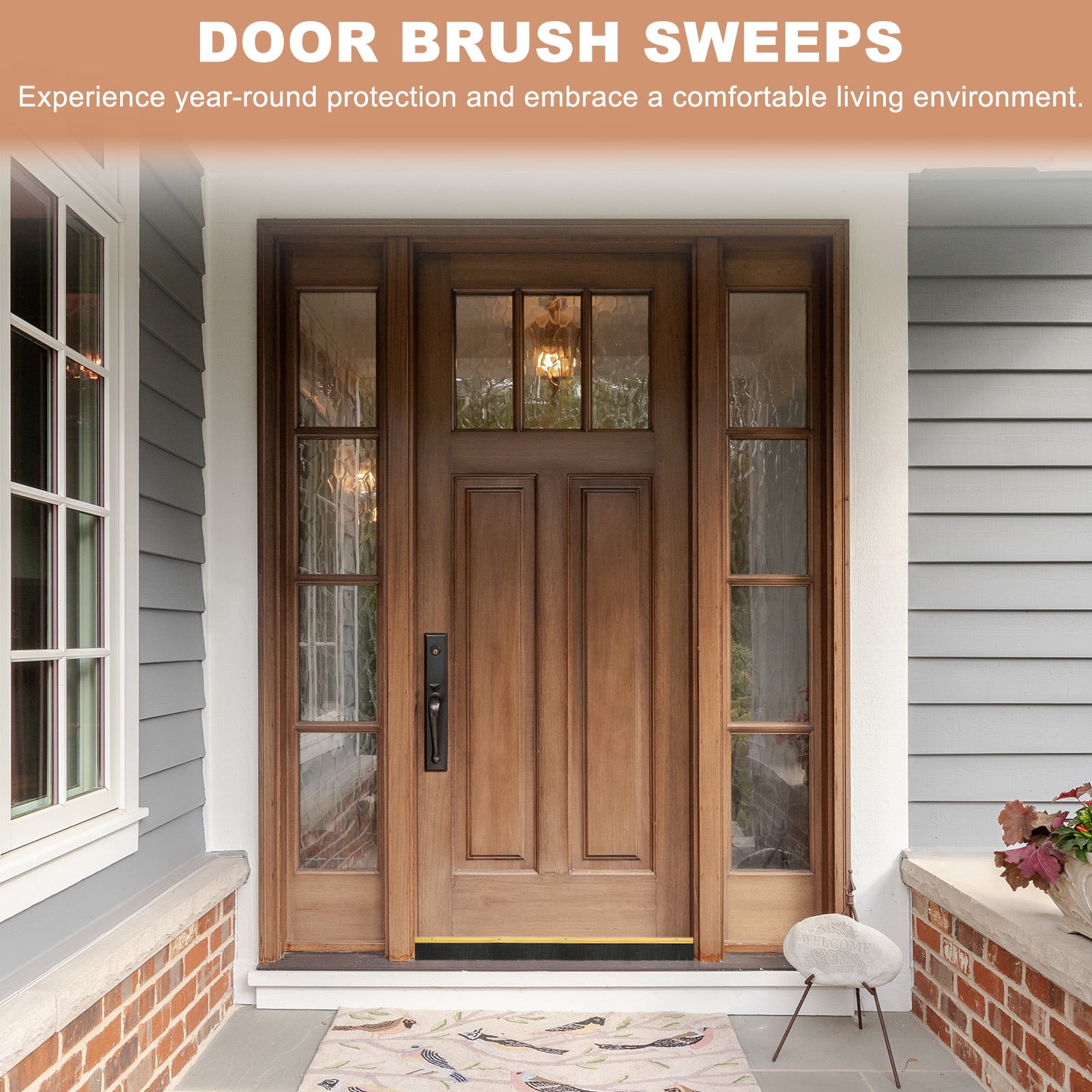 Uxcell Door Brush Sweeps H-shape Aluminum Alloy Holder Door Sweep for Bottom of Door Seal Garage Brown 0.39" x 39.37"