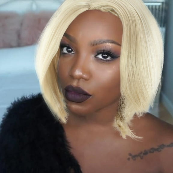 Women Gold Brazilian Short Wavy Curly Parting High Temperature Fiber Wig Hair