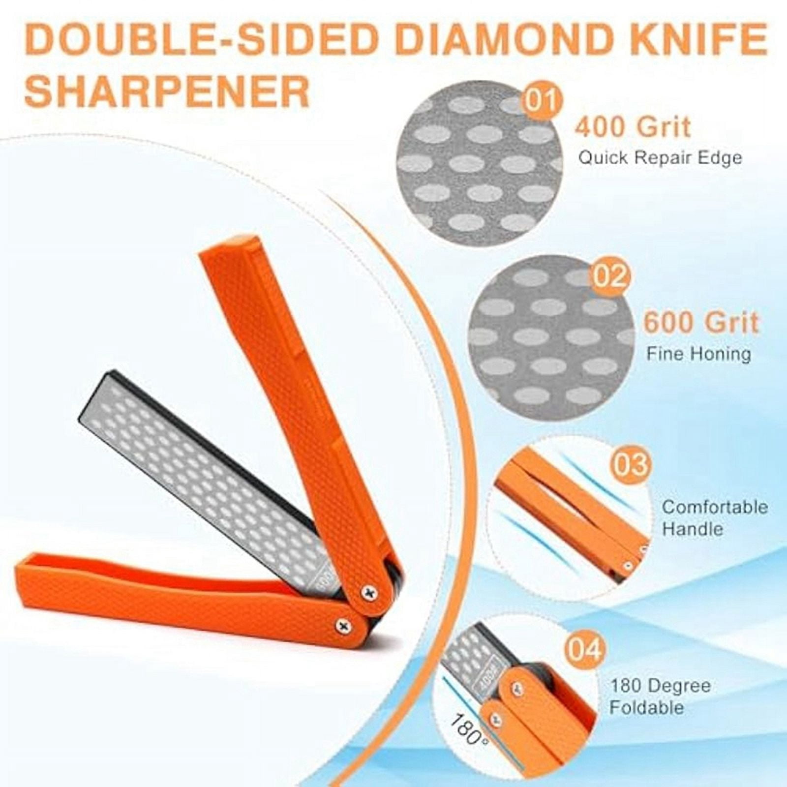 2X 2 Double-Sided  Knife Sharpener/2 Retractable  Sharpening Rod,Blade Sharpener Stone Pocket