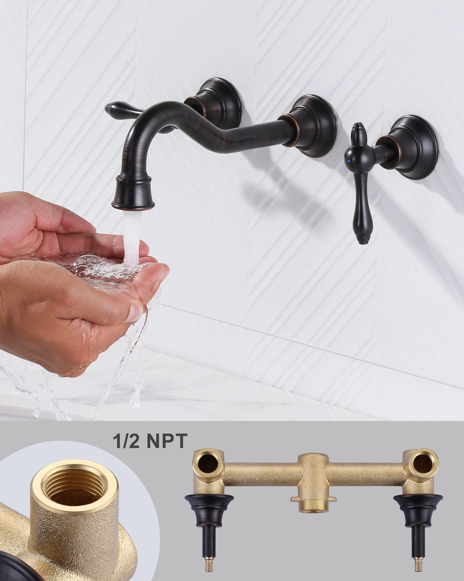 Wowow 8in. Wall Mount 2-Handle Bathroom Sink Faucets Brass and Rough-in Valve Included,Brushed Nickel